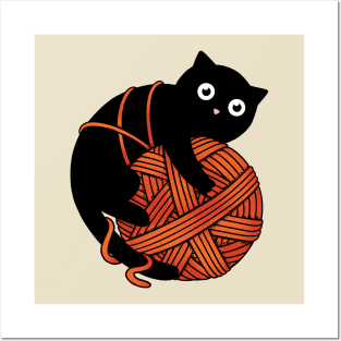 Cat and yarn ball Posters and Art